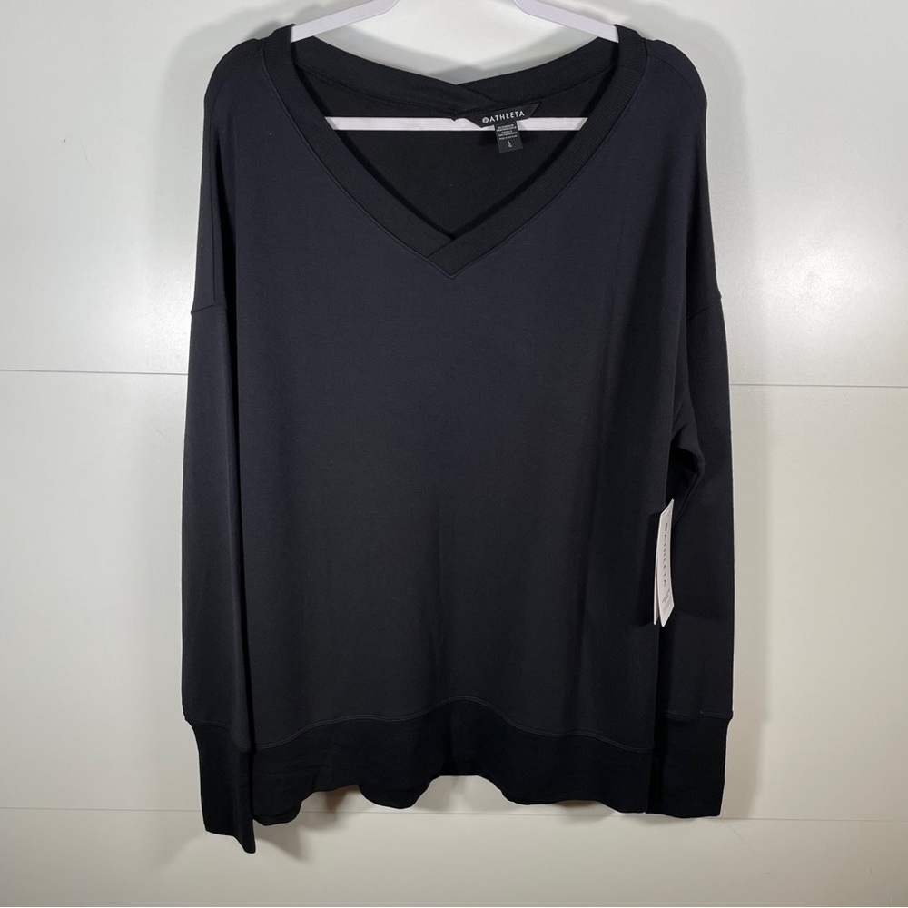 NWT Athleta Black Coaster Luxe V-neck Sweatshirt - Picture 3 of 10